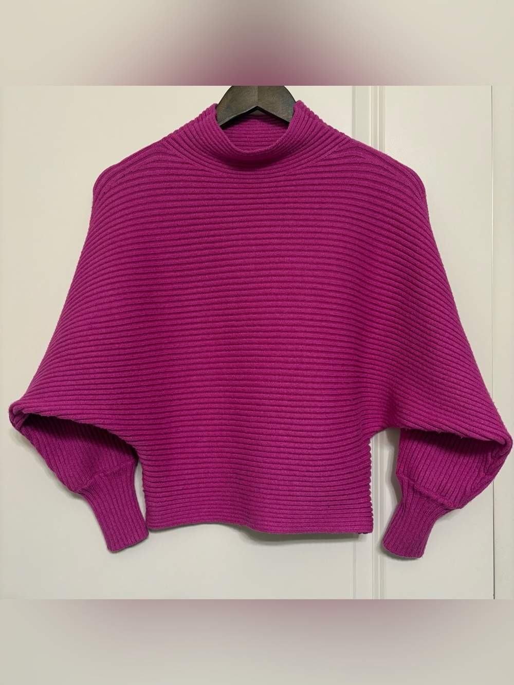 Anthropologie Magenta Ribbed Cowl Neck Sweater